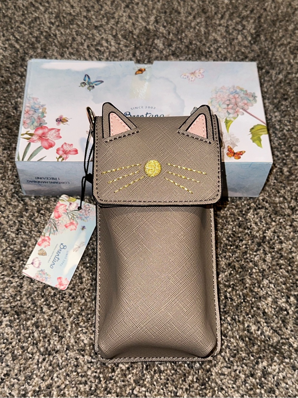 Brentano NEW Cat Face Accent Crossbody Phone Bag Pouch in Stone